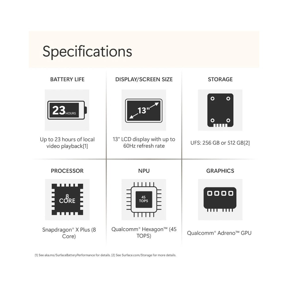 Microsoft Surface Touchscreen Laptop 13" Copilot+ PC - Platinum - Snapdragon X Plus 16GB RAM 256GB SSD