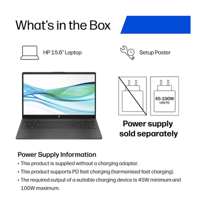 HP 15-fd1504sax 15.6" Laptop - Intel Core 3 8GB RAM 256GB SSD