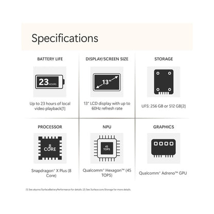 Microsoft Surface Touchscreen Laptop 13" Copilot+ PC - Platinum - Snapdragon X Plus 16GB RAM 256GB SSD
