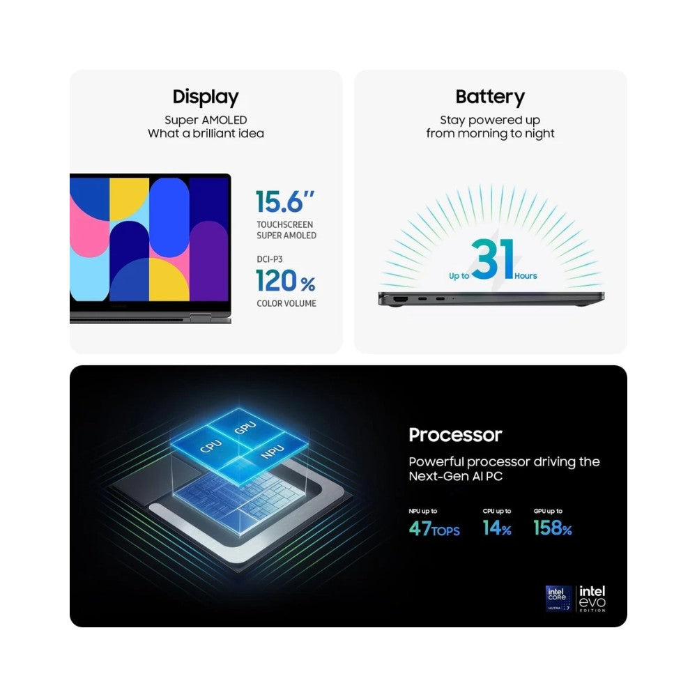 SAMSUNG Galaxy Book5 360 15.6" AMOLED Laptop - Intel Core Ultra 7 256V 16GB RAM 512GB SSD